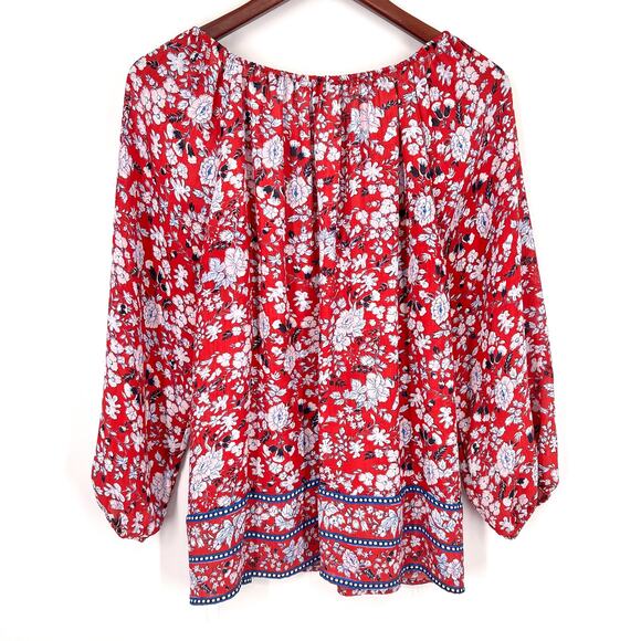 Ralph Lauren Chaps Womens Sz Large Red Lightweight Floral Blouse Shirt Top Beach - Picture 8 of 8